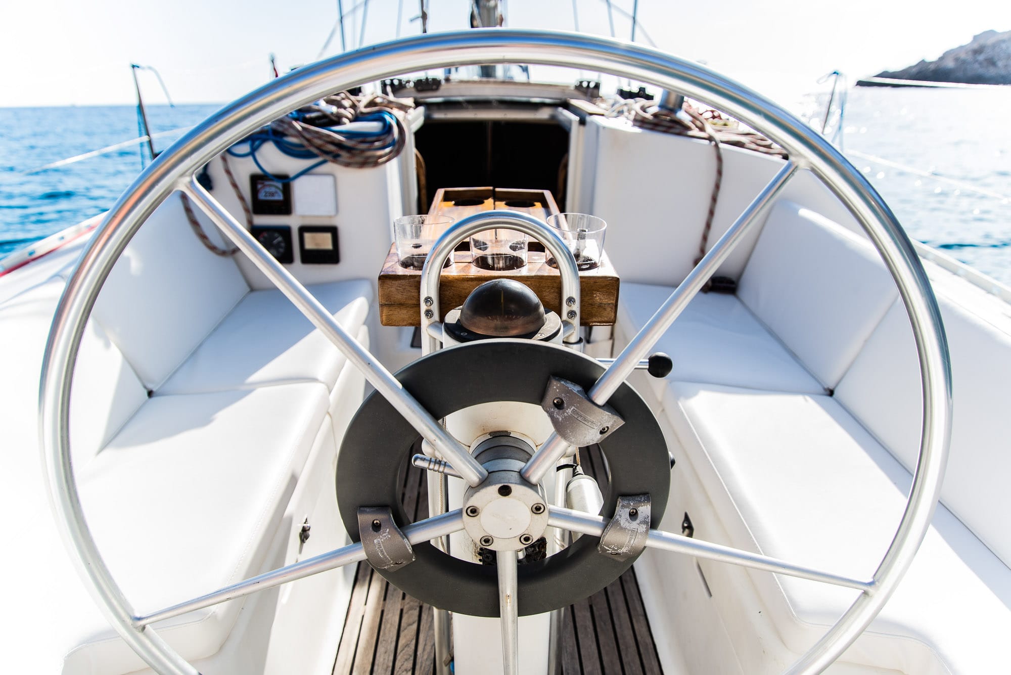 On Deck Sailing Experience Deck view of sailing yacht during private charter in Mallorca