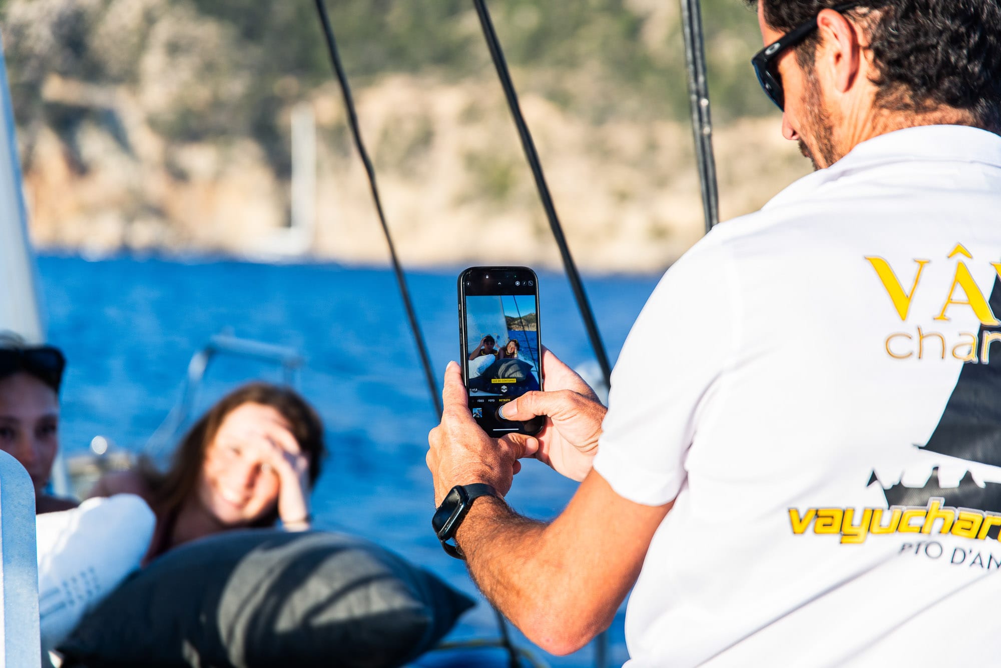 Sailing Yacht at Sea in Mallorca Sailing yacht cruising the coast of Mallorca during private charter